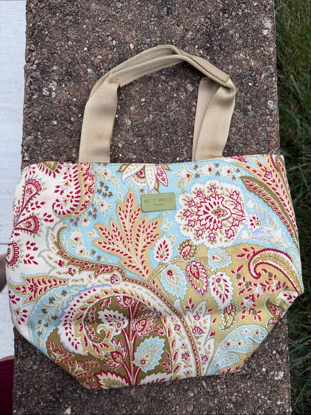 Etro Multicolor Paisley Canvas Tote with Beige Handles